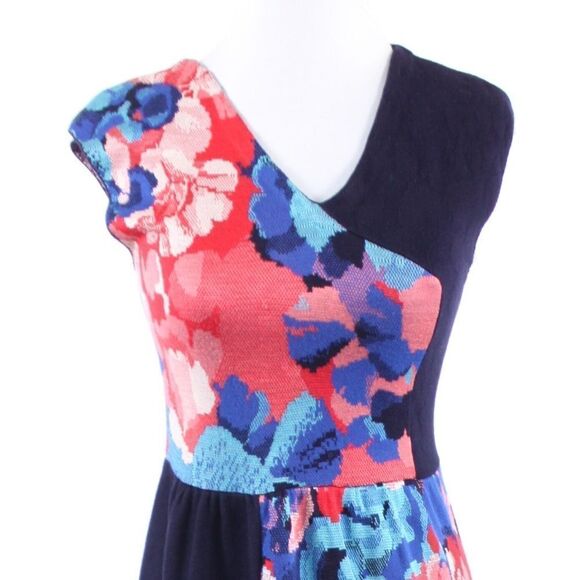 Navy blue red floral LEIFSDOTTIR sheath dress PS - Picture 2 of 8